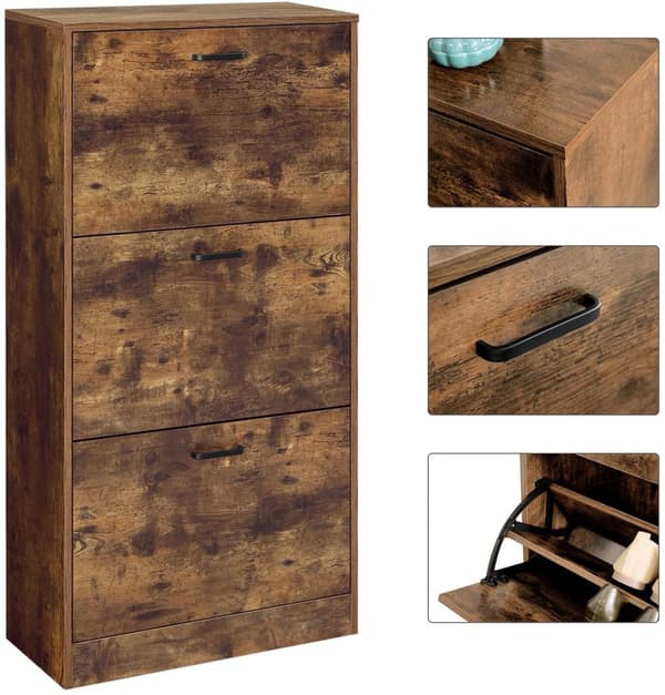 Skoskåp 3 Fack 60 x 24 x 120 cm Vintage brun Sko Förvaringsskåp