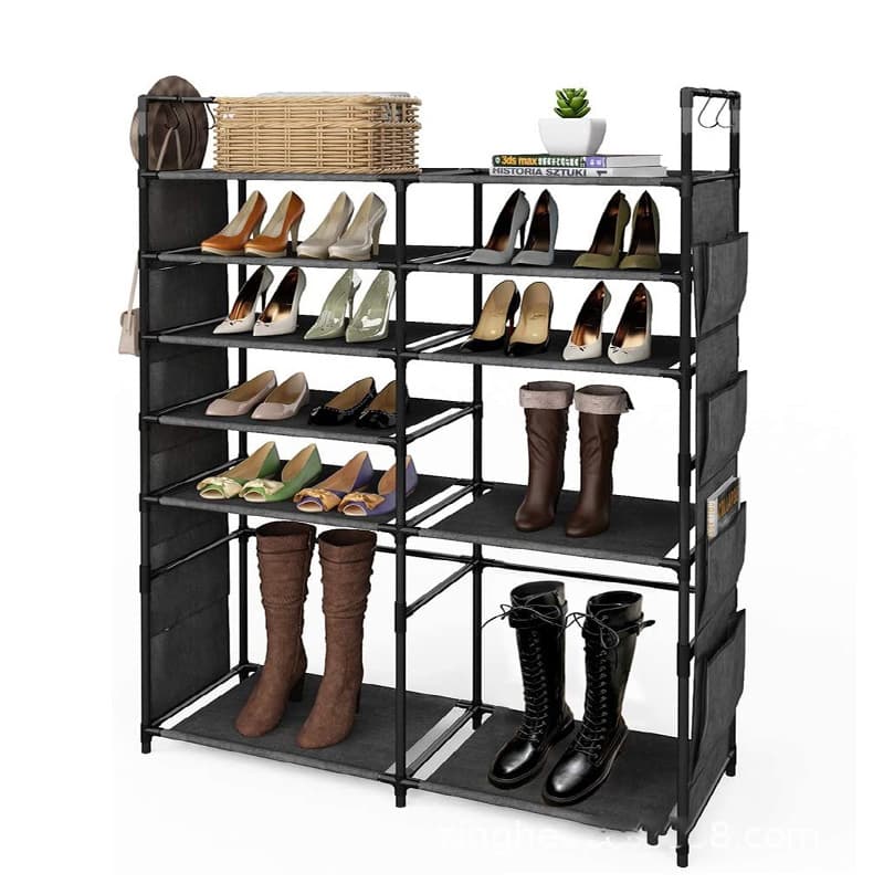 8 Tier Shoe Rack med 8 Non-Woven Fabric Cover och 4 krokar, Shoe Storage Organizer, 24-30 par Boots Organizer Ideal Shoe Cabinet för entré, garderob o