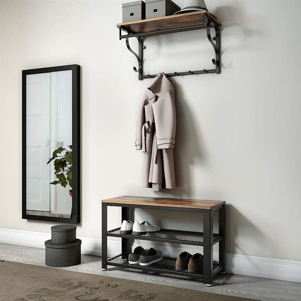 Skoställ med 2 hyllor vintage brun-svart - industriell design