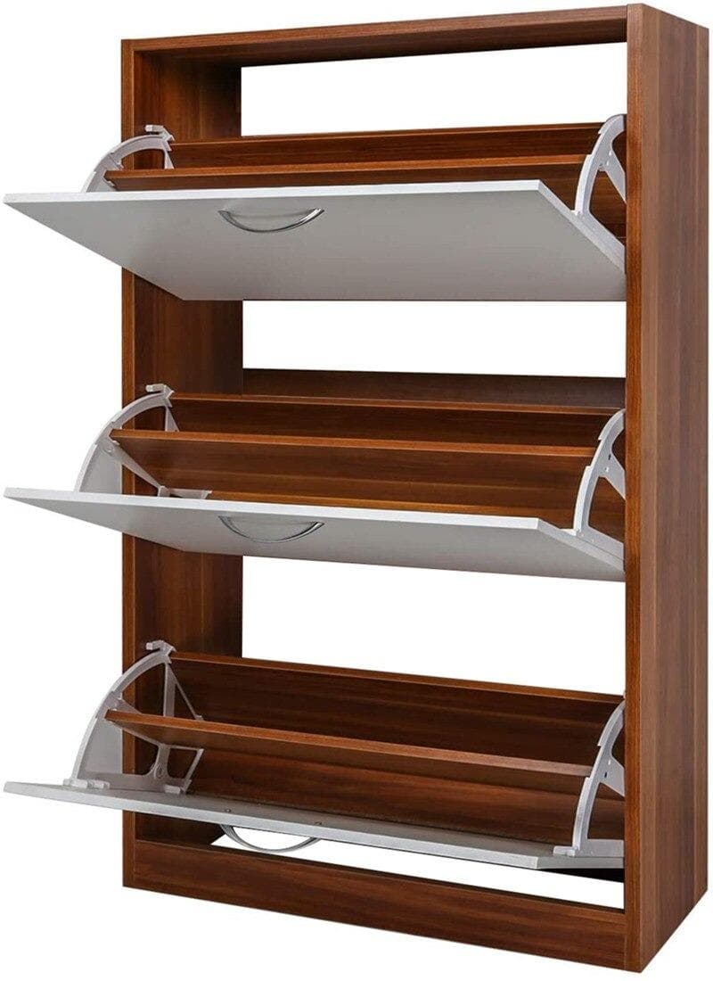 Skohylla - Skoskåp för hemmet - Skohylla med 3 luckor - Auburn