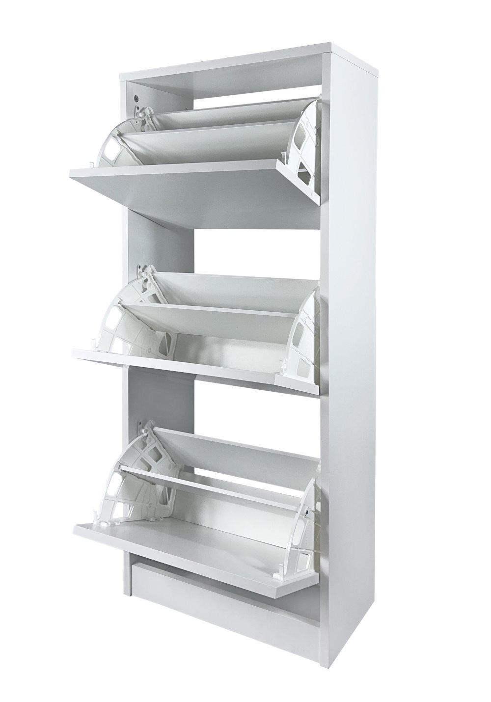 SHC Skoskåp Adore 530 vit, 73 cm x 119 cm x 26 cm, vipplådor. Skohylla med 3 nivåer. Skoskåp med 3 luckor, vit, justerbar - hall, vardagsrum, sovrum