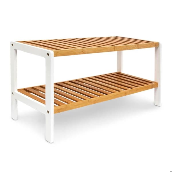 Relaxdays Skoställ, bambu, 2 nivåer, för 6 par, H x B x D: 33 x 70 x 24,5 cm, natur/vit