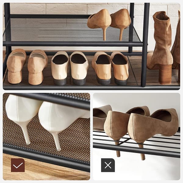 Klädhängare med sittbänk, skohyllor Industriell design - Vintage brun-svart