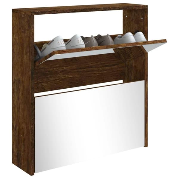 vidaXL Skoskap med speil 2 lag røkt eik 63x17x67 cm