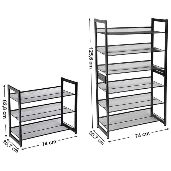 Skostativ sort - metal - 3 hylder - 74,30,7x62,8 cm