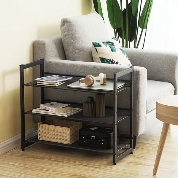 Skostativ sort - metal - 3 hylder - 74,30,7x62,8 cm