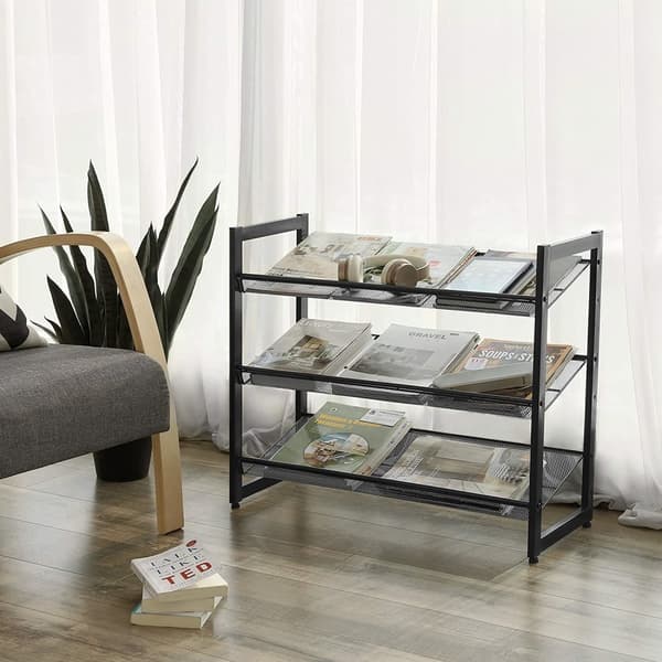 Skostativ sort - metal - 3 hylder - 74,30,7x62,8 cm