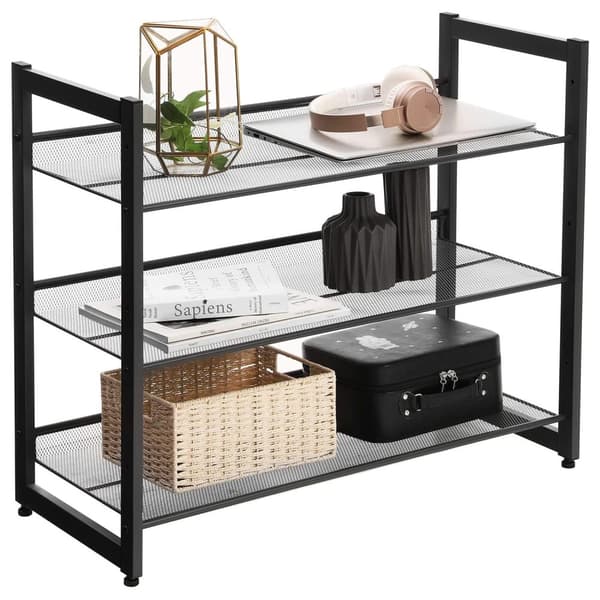 Skostativ sort - metal - 3 hylder - 74,30,7x62,8 cm