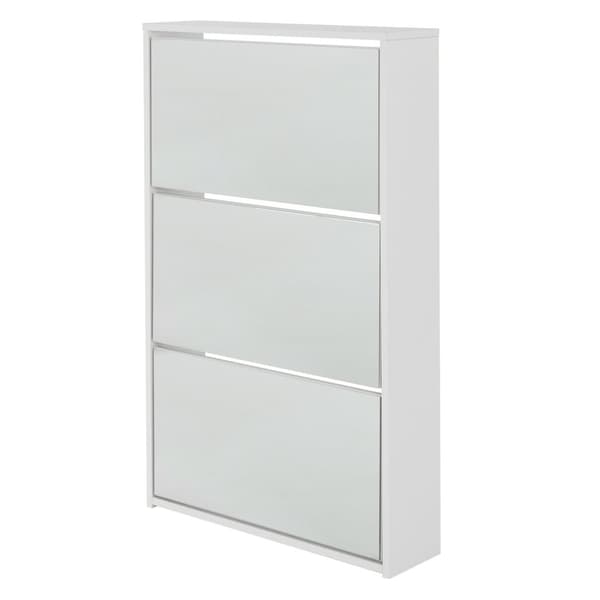 ML-Design Contemporary kenkä kaappi, 3 lokeroa 9 paria kenkiä, peili, valkoinen, 63x17x113cm, Sora kenkäteline kenkä pukeutuja kenkäteline