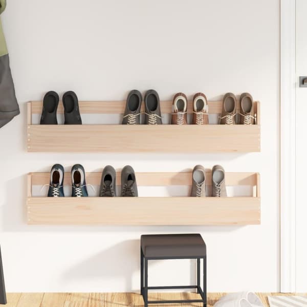 vidaXL Veggmonterte skohyller 2 stk 110x9x23 cm heltre furu