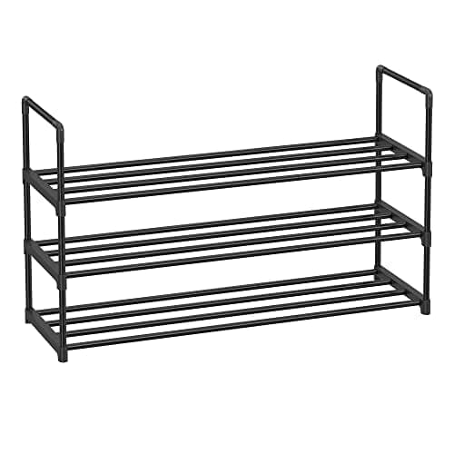 Songmics 3-hylde sko rack, opbevaringsarrangør af metal sko, let at samle, sort