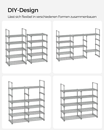 Songmics Shoe Rack, 10-lags metal skoopbevaringsarrangør, 30 x 45 x 174 cm, grå