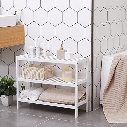 Songmics bambussko rack, 3-lags opbevaringshylde, 70 x 26 x 55 cm hvid