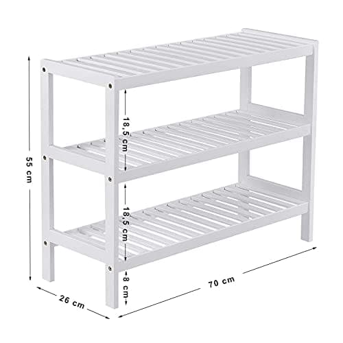 Songmics bambussko rack, 3-lags opbevaringshylde, 70 x 26 x 55 cm hvid