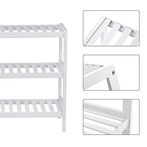 Songmics bambussko rack, 3-lags opbevaringshylde, 70 x 26 x 55 cm hvid