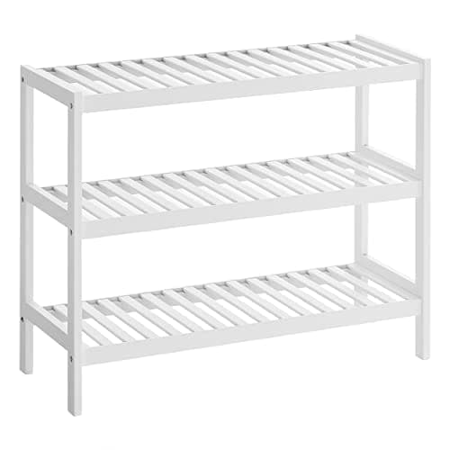 Songmics bambussko rack, 3-lags opbevaringshylde, 70 x 26 x 55 cm hvid