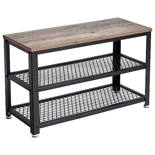 Vasagle skobænk, skostativ med 2 hylder, skoarrangør, 73 x 30 x 45 cm, Greige og Black