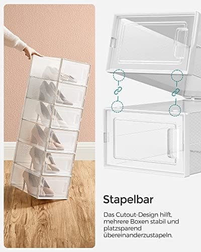 SONGMICS skoæsker, pakke med 18 stabelbare skoopbevaringsorganer, gennemsigtige og hvide