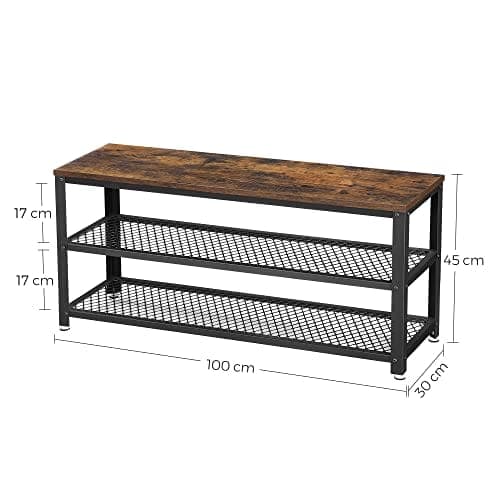 Vasagle sko bænk, spånplade stål, rustik brun + sort, 100 cm