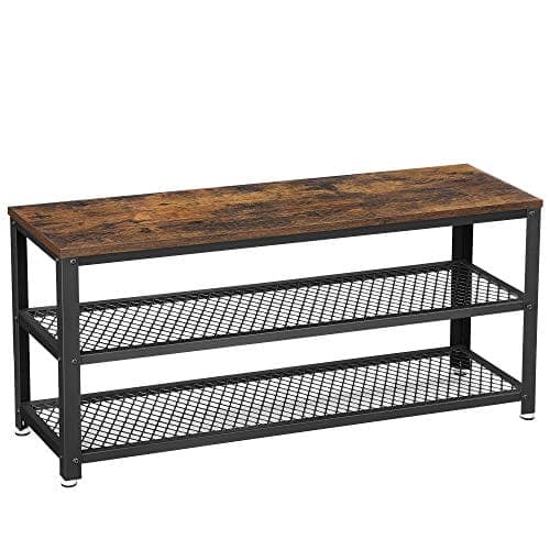 Vasagle sko bænk, spånplade stål, rustik brun + sort, 100 cm