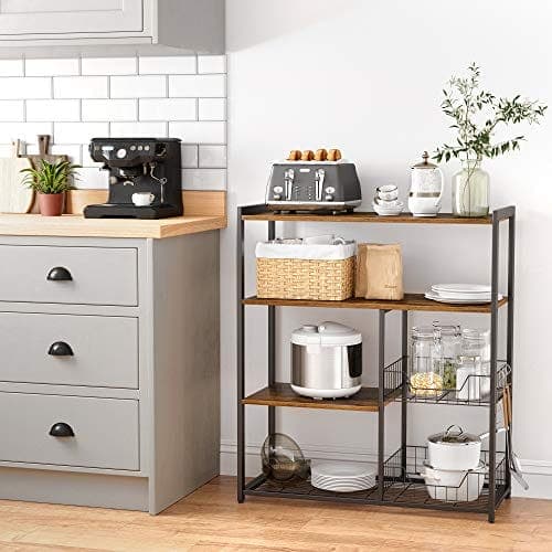 VASAGLE Baker's Rack, køkkenø med 2 metalnetkurve, rustik brun