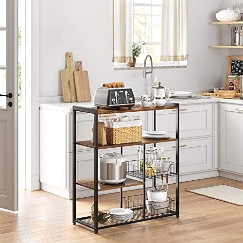 VASAGLE Baker's Rack, køkkenø med 2 metalnetkurve, rustik brun