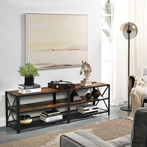 Vasagle TV Stand, TV -bord til tv op til 70 tommer, med hylder, stålramme, stue, soveværelsesmøbler, rustik brun og sort LTV095B01
