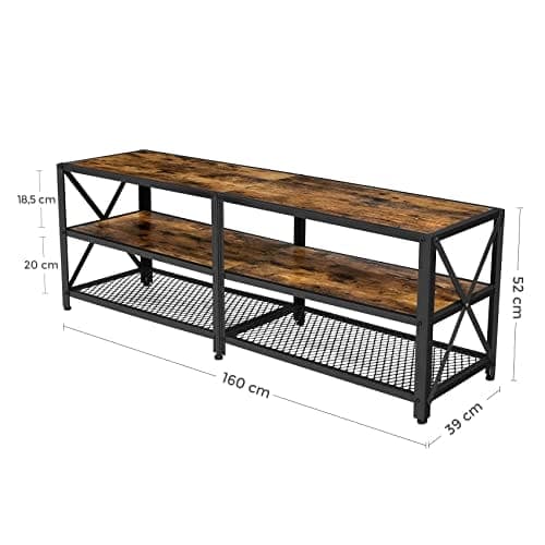 Vasagle TV Stand, TV -bord til tv op til 70 tommer, med hylder, stålramme, stue, soveværelsesmøbler, rustik brun og sort LTV095B01