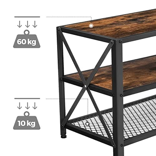 Vasagle TV Stand, TV -bord til tv op til 70 tommer, med hylder, stålramme, stue, soveværelsesmøbler, rustik brun og sort LTV095B01