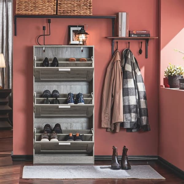 SoBuy Kenkähylly Kapea kenkäkaappi 3 kannen Eteisen kaappi FSR137-L-HG