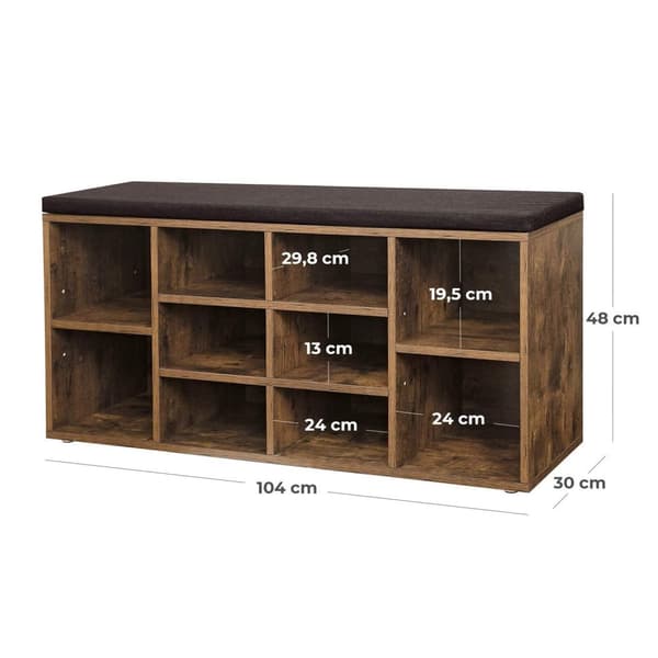 Rootz Skoställ - 10 par skor - Skoskåp - Bänk - 104 x 30 x 48 cm