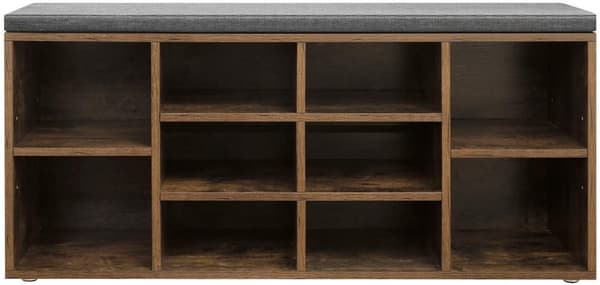 Rootz Skobænk - Skostativ - 10 rum - Industriel - Polstring - Brun - Grå - 104 x 30 x 48 cm