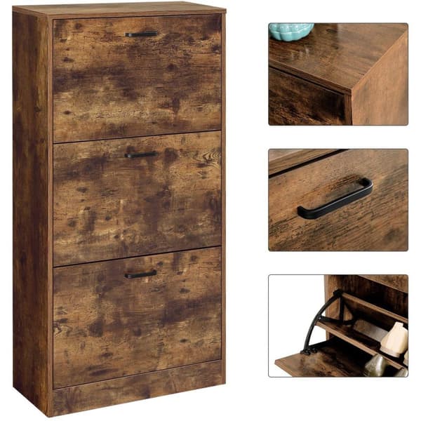 Rootz Skoskab - Organizer - 3 hængslede døre - Brun - Forarbejdet træ - 60 x 24 x 120 cm