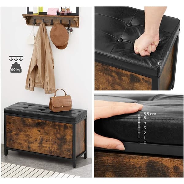 Rootz Skobænk - Skoskab - Opbevaring - 6 par sko - Industriel - 80 x 30 x 51 cm - Brun - Sort