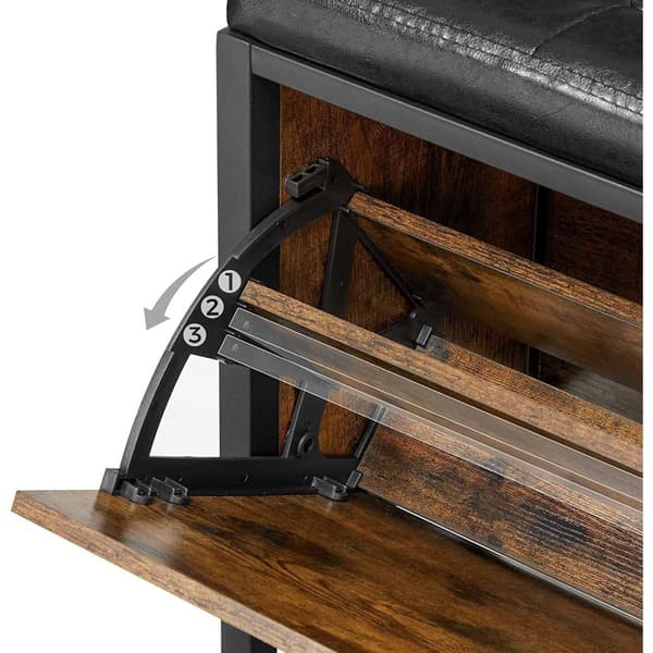 Rootz Skobænk - Skoskab - Opbevaring - 6 par sko - Industriel - 80 x 30 x 51 cm - Brun - Sort