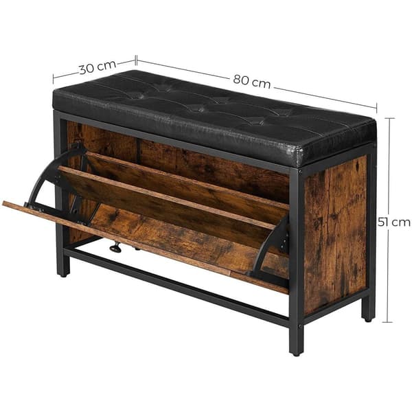 Rootz Skobænk - Skoskab - Opbevaring - 6 par sko - Industriel - 80 x 30 x 51 cm - Brun - Sort