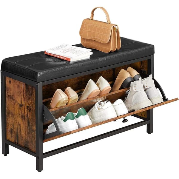 Rootz Skobænk - Skoskab - Opbevaring - 6 par sko - Industriel - 80 x 30 x 51 cm - Brun - Sort