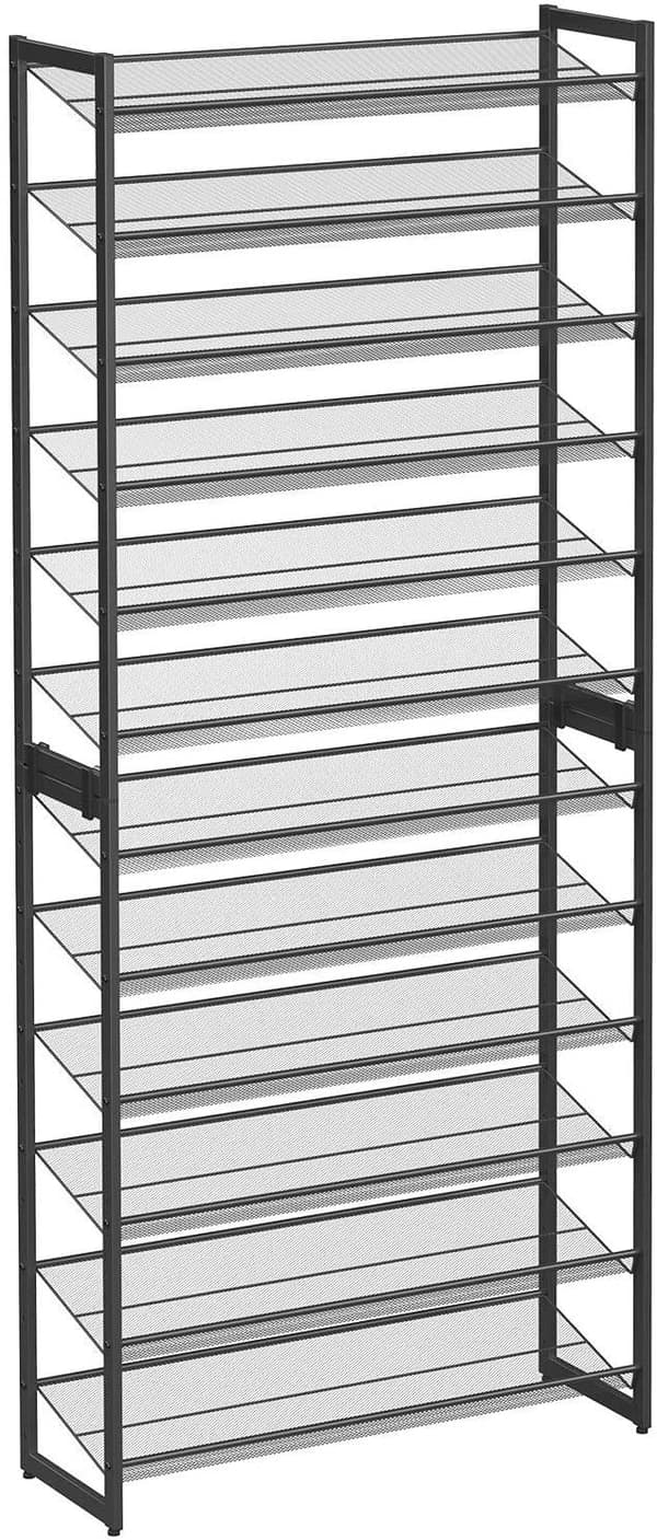Rootz skostativ - 12 niveauer - 48-60 par sko - Metal - Justerbare hylder - Sort - 92,5 x 30,7 x 223 cm