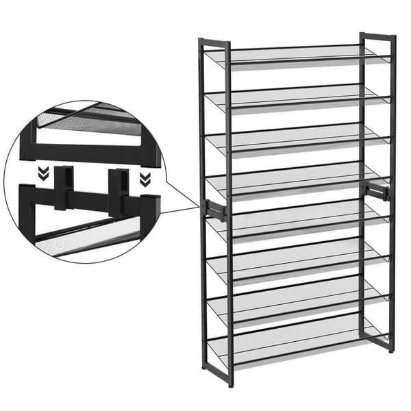 Rootz Skostativ med 8 niveauer - Sæt med 2 stabelbare 4-lags skoopslag - Metal skoopbevaring med justerbare mesh hylder - Sort