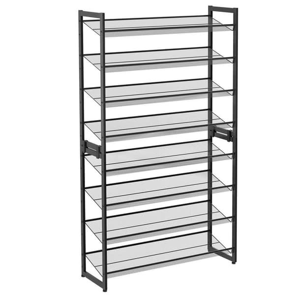 Rootz Skostativ med 8 niveauer - Sæt med 2 stabelbare 4-lags skoopslag - Metal skoopbevaring med justerbare mesh hylder - Sort