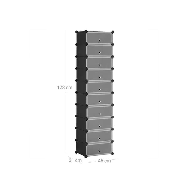 Rootz 10 Skoæsker - Skostativ i plast - Opbevaringsstativ - Garderobe - Sort - 40 x 30 x 17 cm pr. rum