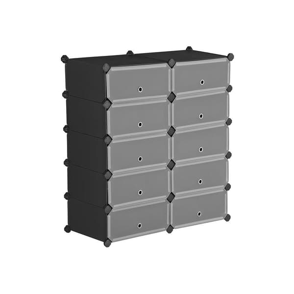 Rootz 10 Skoæsker - Skostativ i plast - Opbevaringsstativ - Garderobe - Sort - 40 x 30 x 17 cm pr. rum