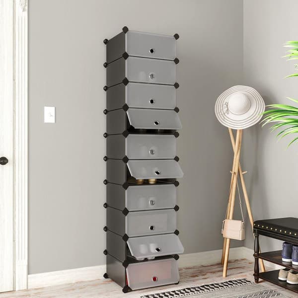 Rootz 10 Skoæsker - Skostativ i plast - Opbevaringsstativ - Garderobe - Sort - 40 x 30 x 17 cm pr. rum