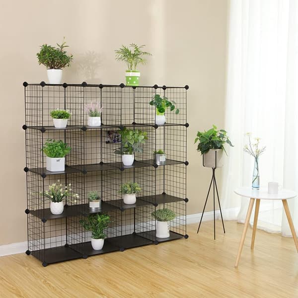 Rootz opbevaringsstativ - Boltløs - 16 terninger - Skostativ - Wire - Metal - Organizer - Sort - 123 x 31 x 123 cm
