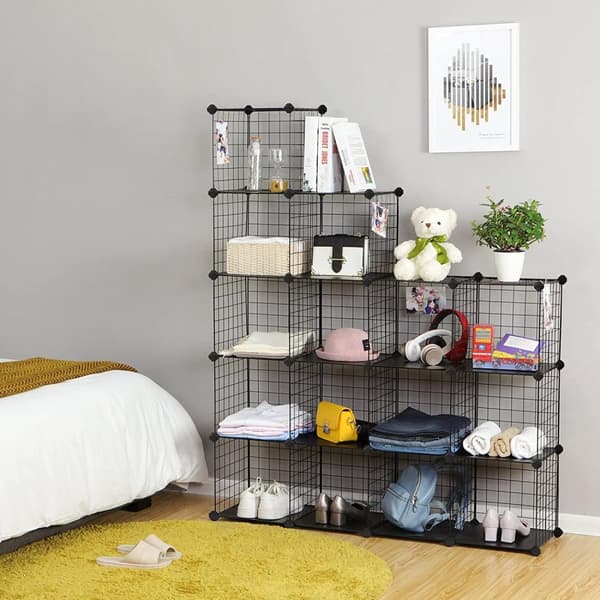 Rootz opbevaringsstativ - Boltløs - 16 terninger - Skostativ - Wire - Metal - Organizer - Sort - 123 x 31 x 123 cm