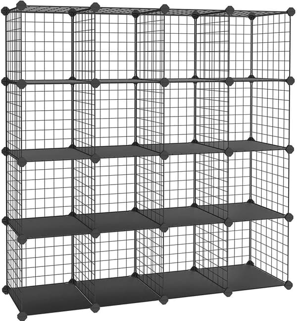 Rootz opbevaringsstativ - Boltløs - 16 terninger - Skostativ - Wire - Metal - Organizer - Sort - 123 x 31 x 123 cm