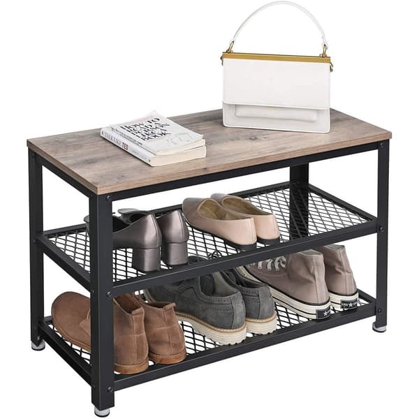 Rootz Skobänk - Skoställ - Skoskåp - Industriell - trälook, gråsvart - 73 x 30 x 45