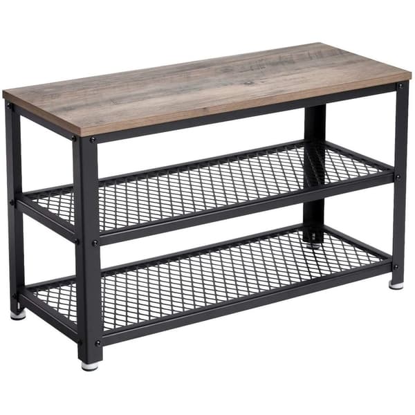 Rootz Skobänk - Skoställ - Skoskåp - Industriell - trälook, gråsvart - 73 x 30 x 45
