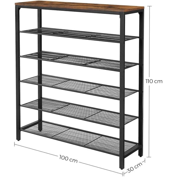 Rootz Skostativ - Skoskab - 5 niveauer - Sideskab - 20 par sko - Metalstel - Entreskab - 100 x 30 x 100 cm - Industriel - Brun - Sort