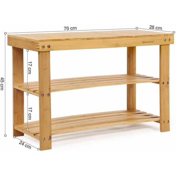 Rootz Skostativ, skoskab med bænk, bambus skobænk med 3 hylder - Badestativ - 70 x 28 x 45 cm
